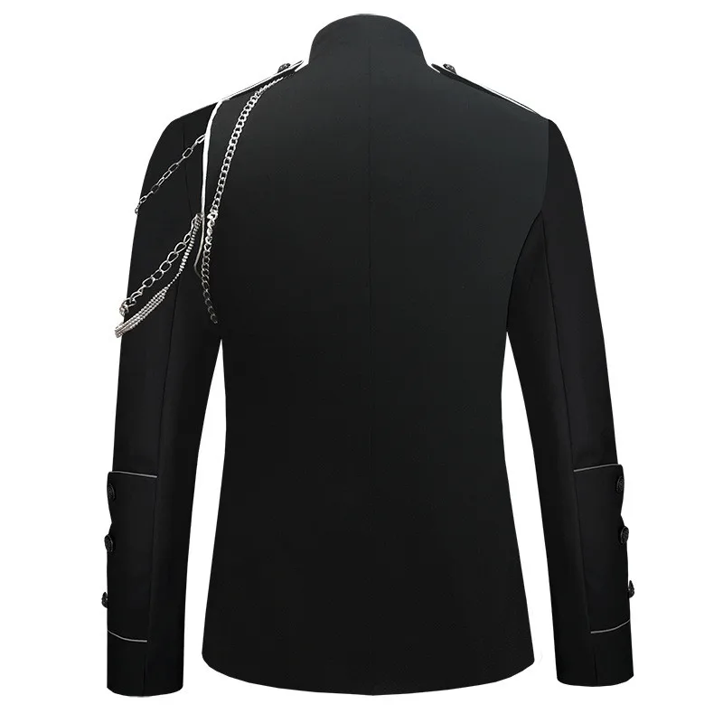 Bar Zanger Stage Performance Punk Hofjas Metalen kettingen Double Breasted Jas Sterconcert Show Stand Kraag Bovenkleding