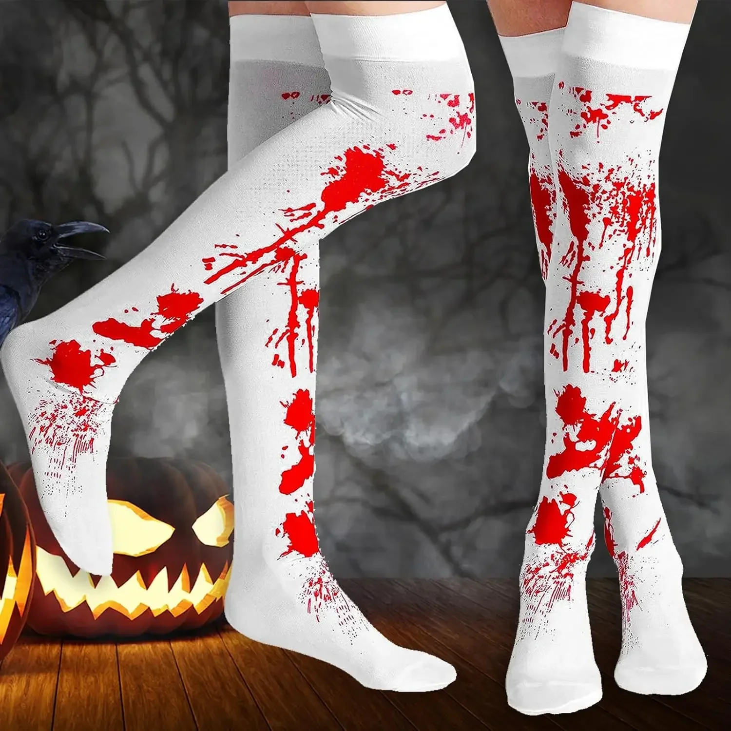 10Pairs Halloween Bloody Socks Blood Splattered Gloves Cosplay Stockings High Socks Halloween Costume Accessory for Women Girls