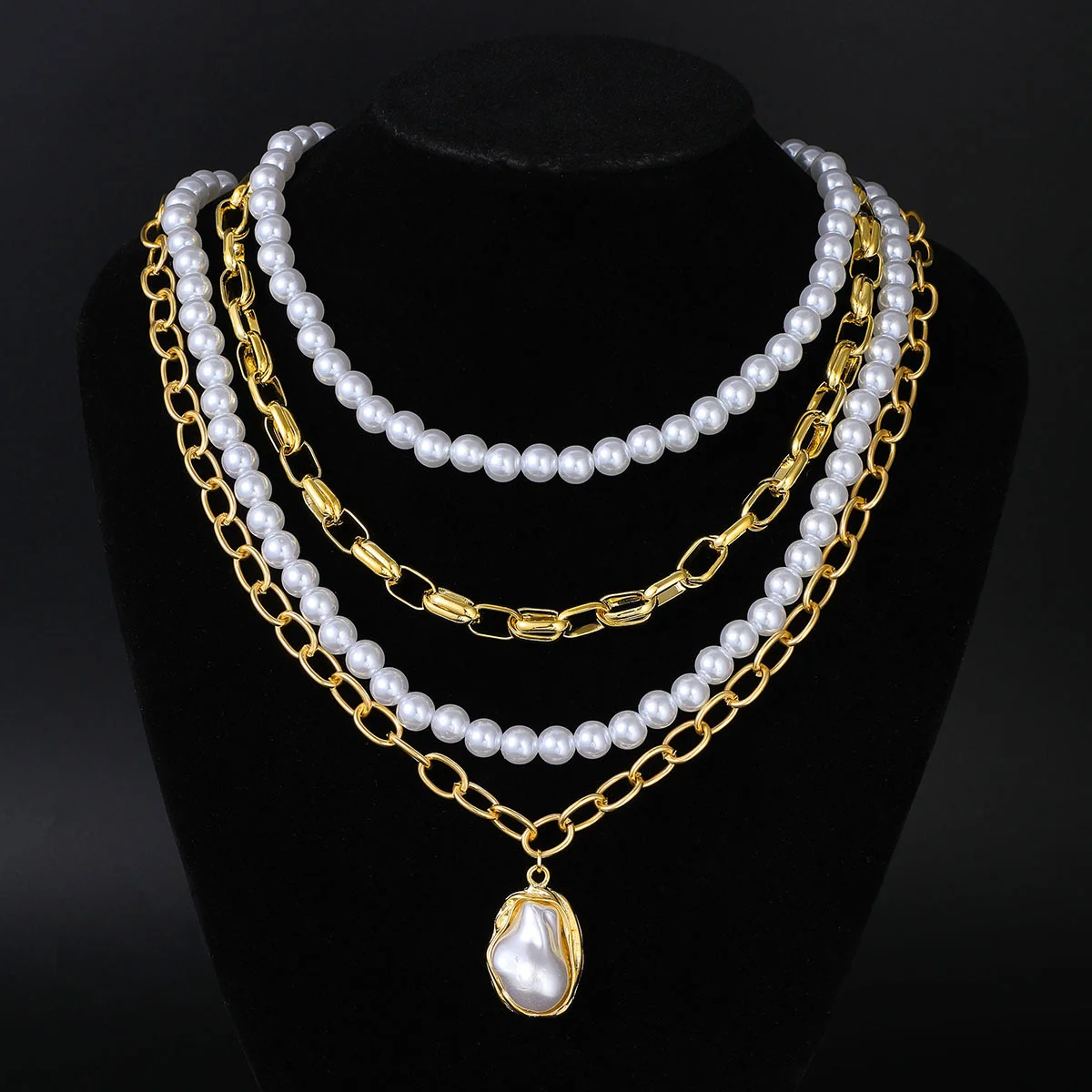 4-teiliges Vintage-Set mit unregelmäßigen Perlenketten für Damen, elegante Luxus-Barock-Perlenanhänger-Halsketten, Urlaubs-Statement-Schmuck, neu – Detail 6