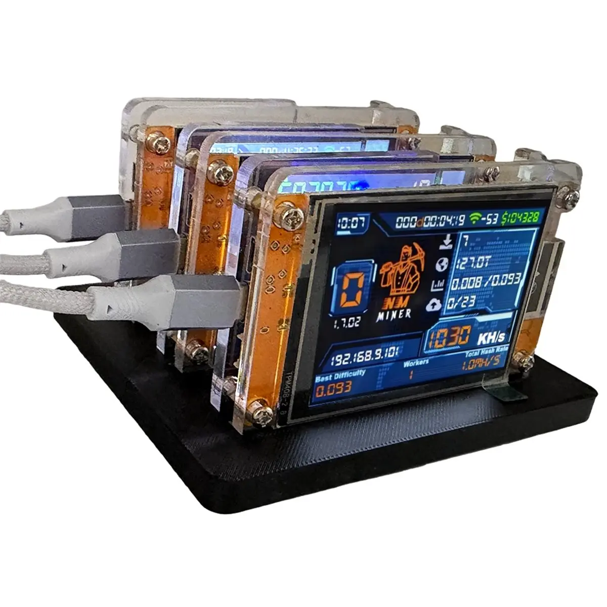 A86G NEW 3X 1030KH/S +3 Slots Stand Upgraded Harshrate 2.8 Inch Smart Display Bitcoin Crypto Solo Miner for Home