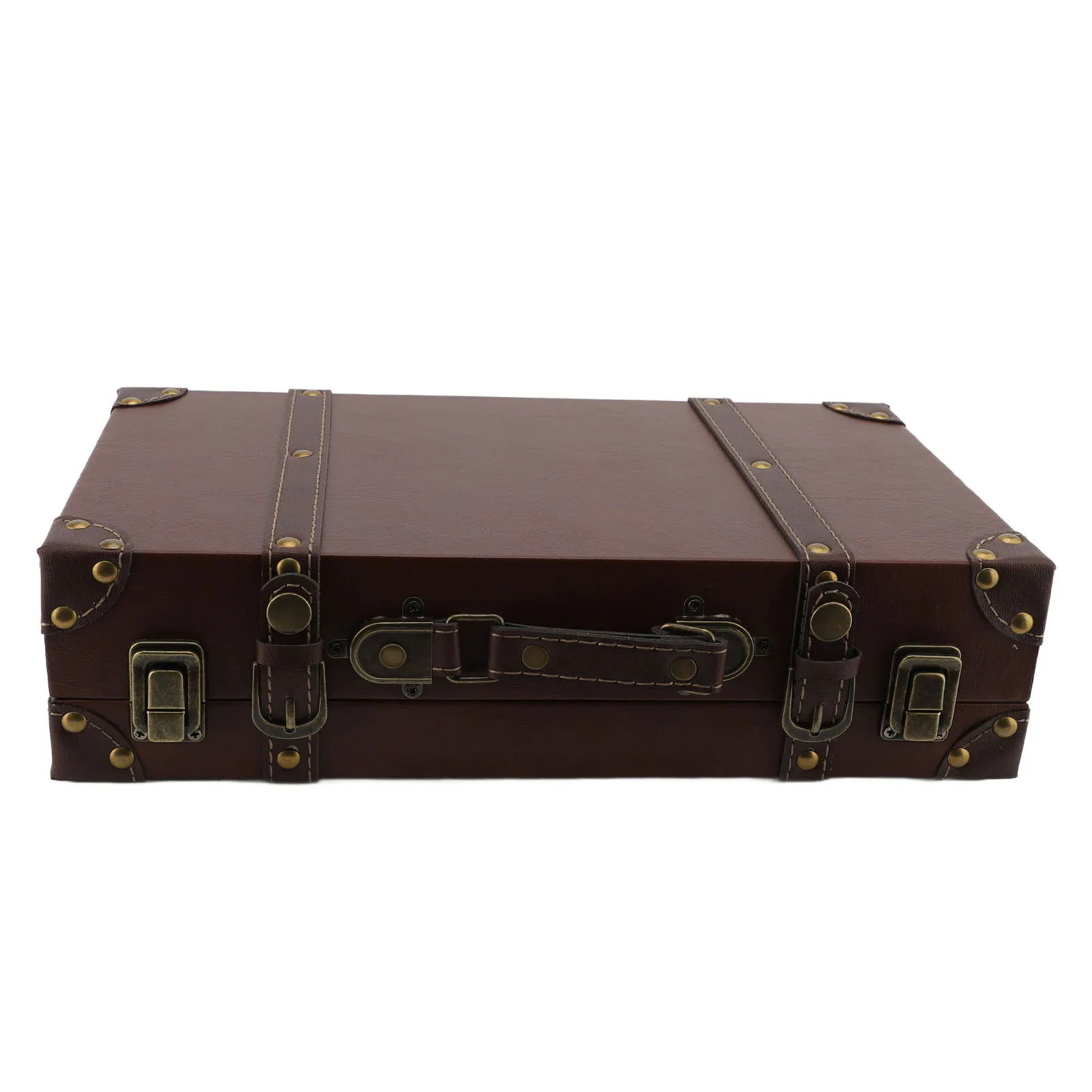 Antique Storage Box 34x20.5x8cm Vintage Suitcase Wooden Leather Decorative Luggage Trunk for Decoration Photography Props
