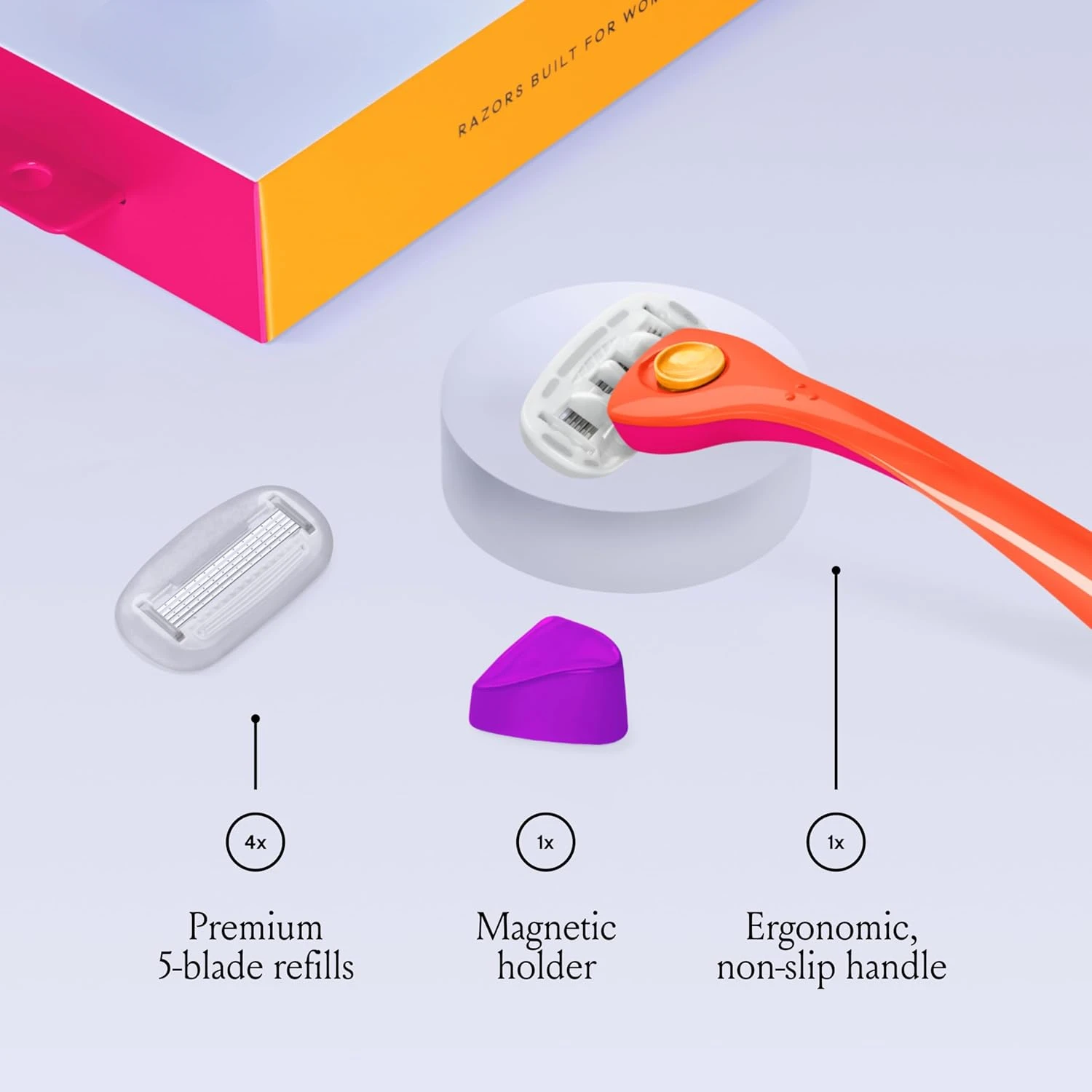 Razors for Women Shave Kit – Women’s Razor + 2 x 5-Blade Razor Refills + Magnetic Holder – Sunburst