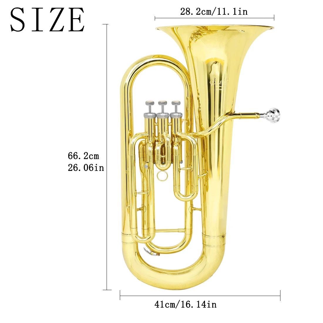 SLADE Three Key Vertical Bass Horn Gold Bb Key Horn Holding Trumpet Brass Instrument with Box Gloves Straps Cleaning Cloth Parts