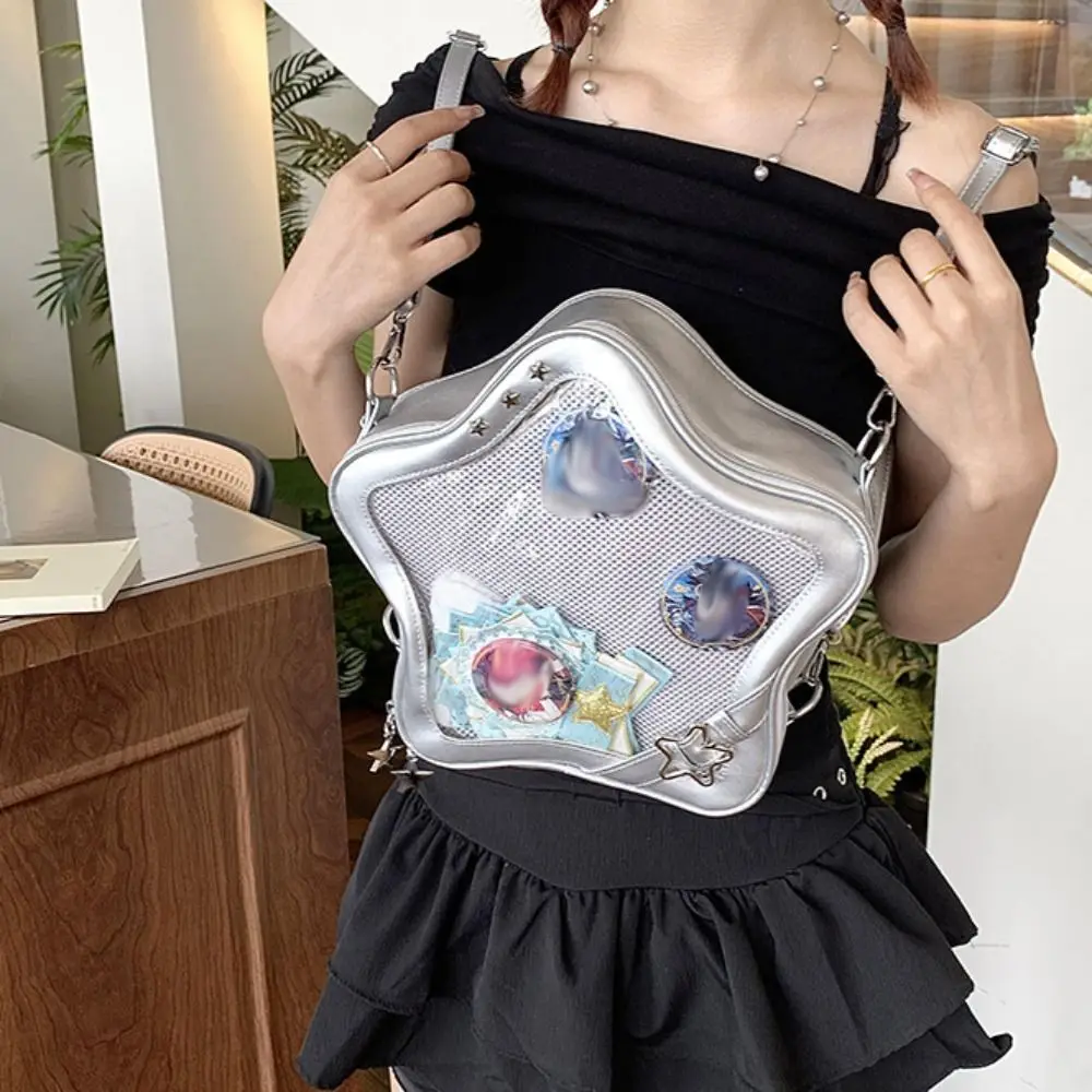 

Sweet Zipper Bag Star Ita Bag PU Pendant Transparent Pocket Cotton Doll Bag Dual Purpose Fashion Backpacks Gift