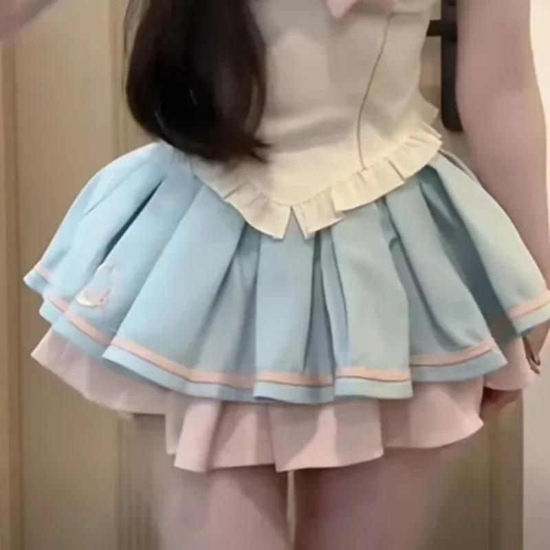 Amoureux bleus chérie lapin arc marin col chemise haut Mini jupe Tutu Style japonais Sexy Lolita tenues S-8XL