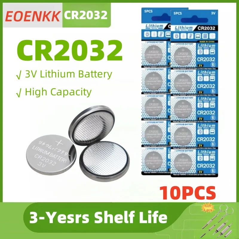 10PCS 200mAh CR2032 5004LC CR 2032 3V Lithium Coin Cell Battery, Watch Toys Electronics Car Key Button Batteries Long Lasting