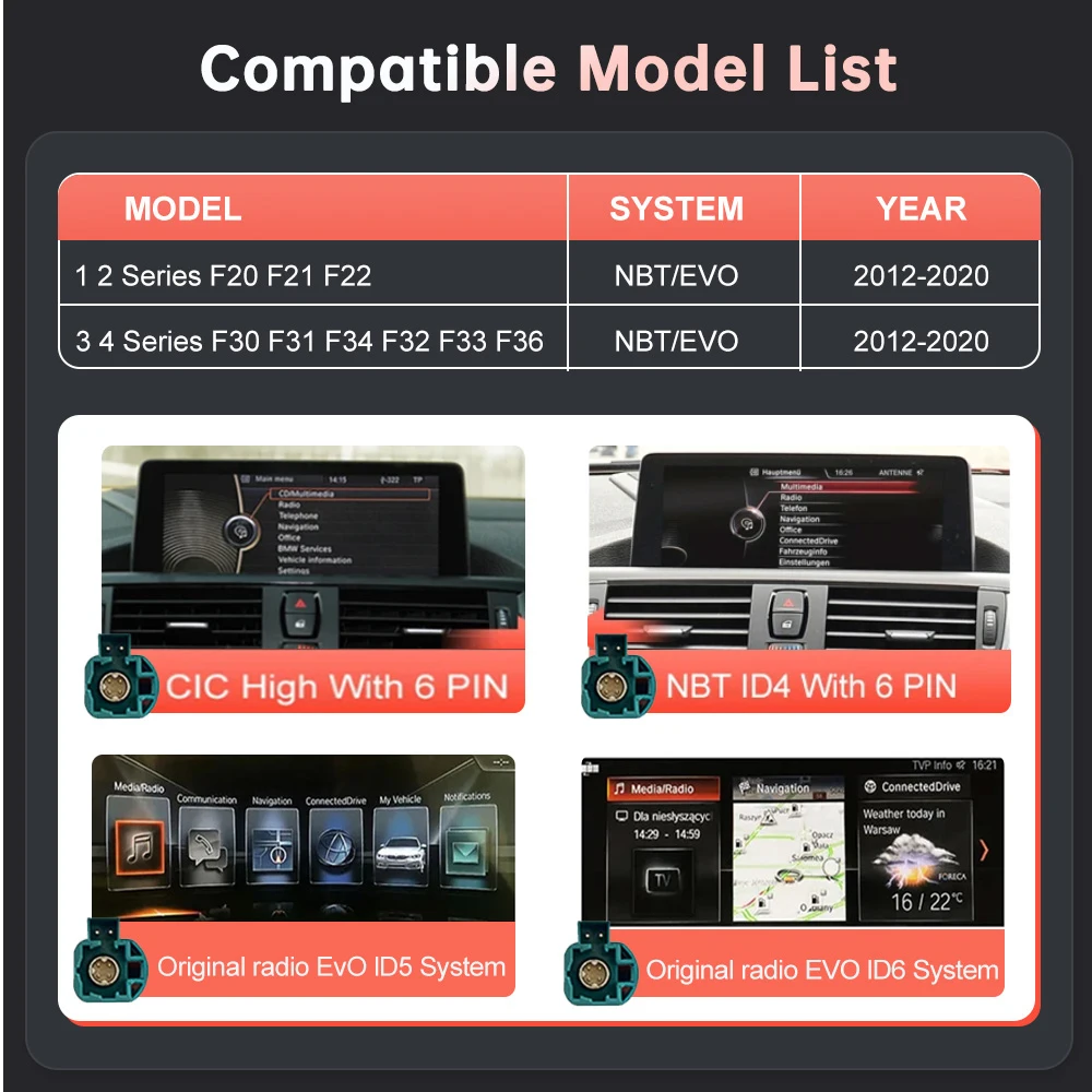 شاشة عرض الوسائط المتعددة للسيارة 12.3 بوصة لاسلكية Carplay Android Auto لسيارات BMW 1 2 3 4 Series F20 F21 F22 F23 F30 F31 F33 F36 NBT EVO #2