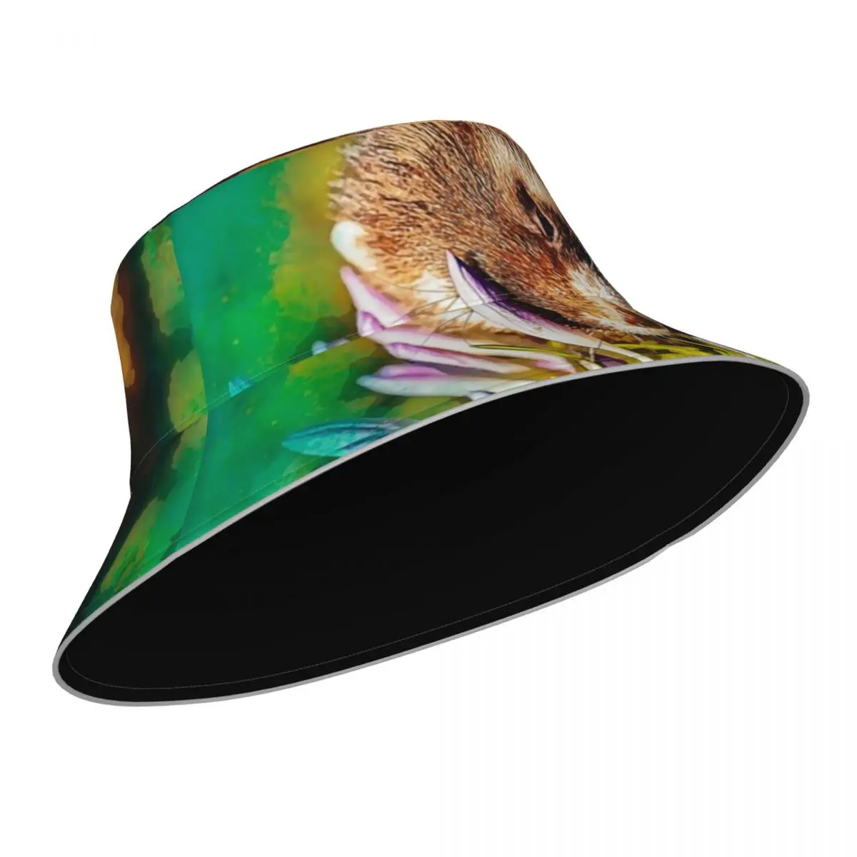 Funny Ferret Print Bucket Hat Spring Flowers Hiking Original Reflective Fisherman Hats Unisex Double-sided Wear Sun Hat