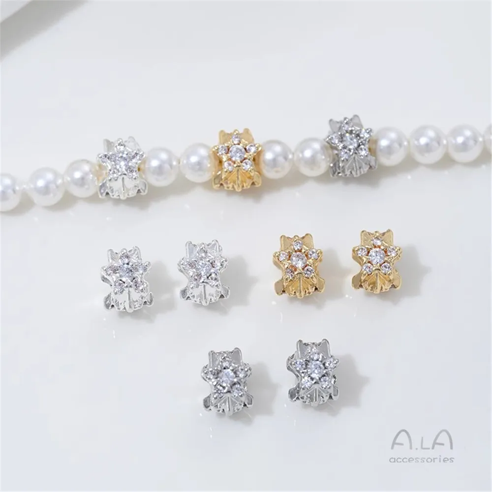 

T359 14K Gold-plated, Slightly Set Zircon Five-pointed Star Beads, Star Spacers, Diy Beaded Crystal Pearl Jewelry Accessories