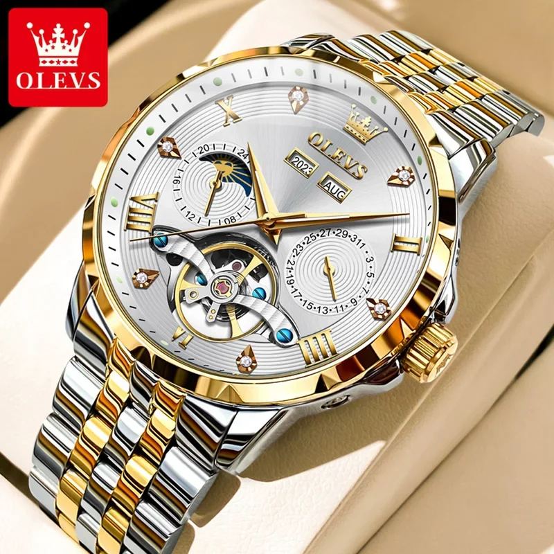 OLEVS 6691 Business Stainless Steel Men\'s Mechanical Wrist Watches Automatic Movement Waterproof Watch Man Multifunctional