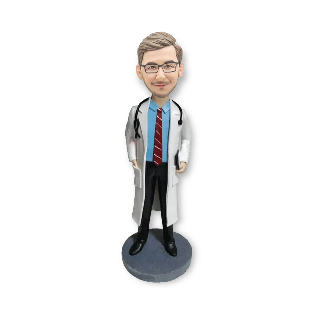 Custom Bobblehead Figurine Personalized Custom Statue For Doctor Nurse-male Doctor in Lab Coat with Stethoscope