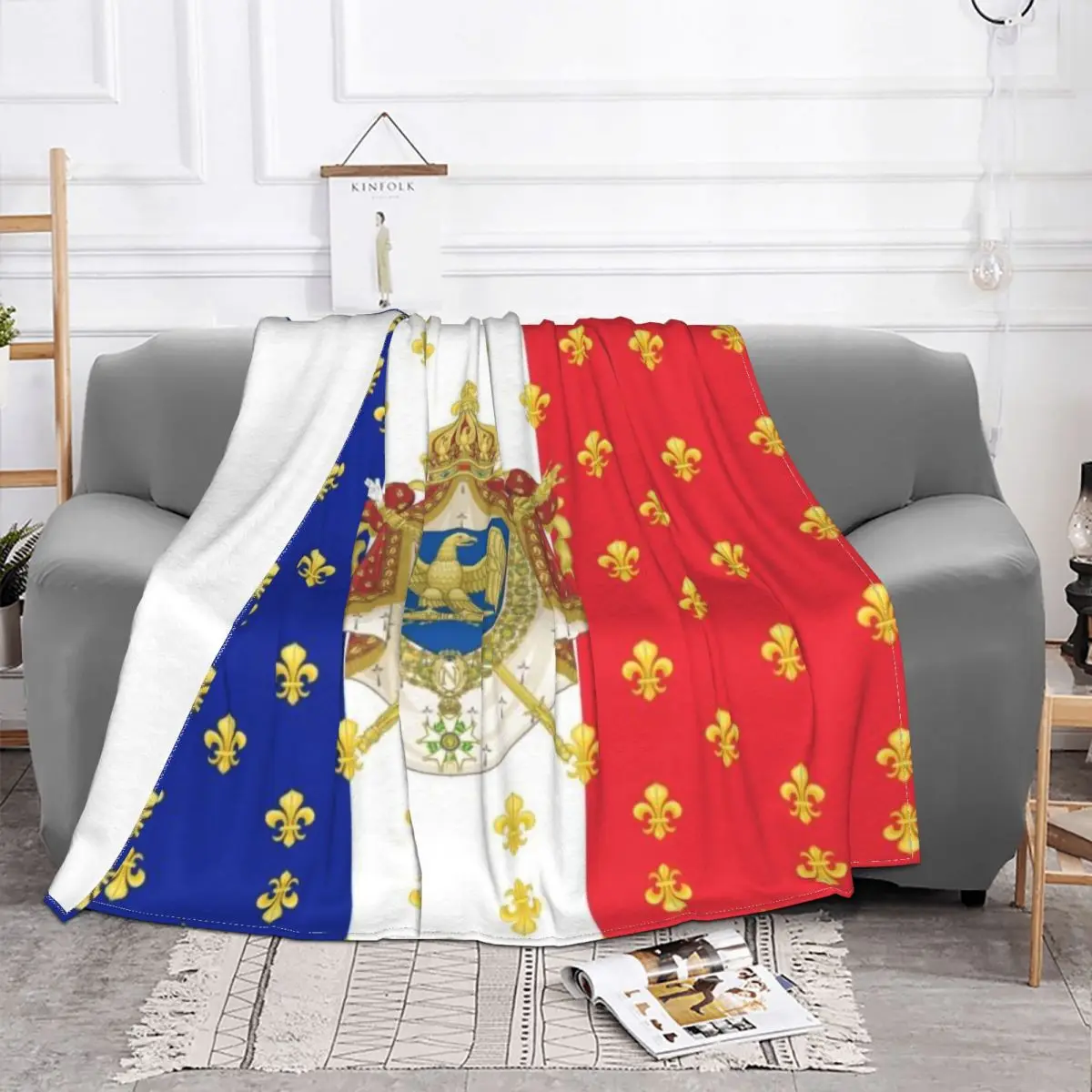 Royal Standard Napoleon France Flag Blanket Fleece Soft Flannel French Empire Coat Of Arms Throw Blankets for Bed Couch Office