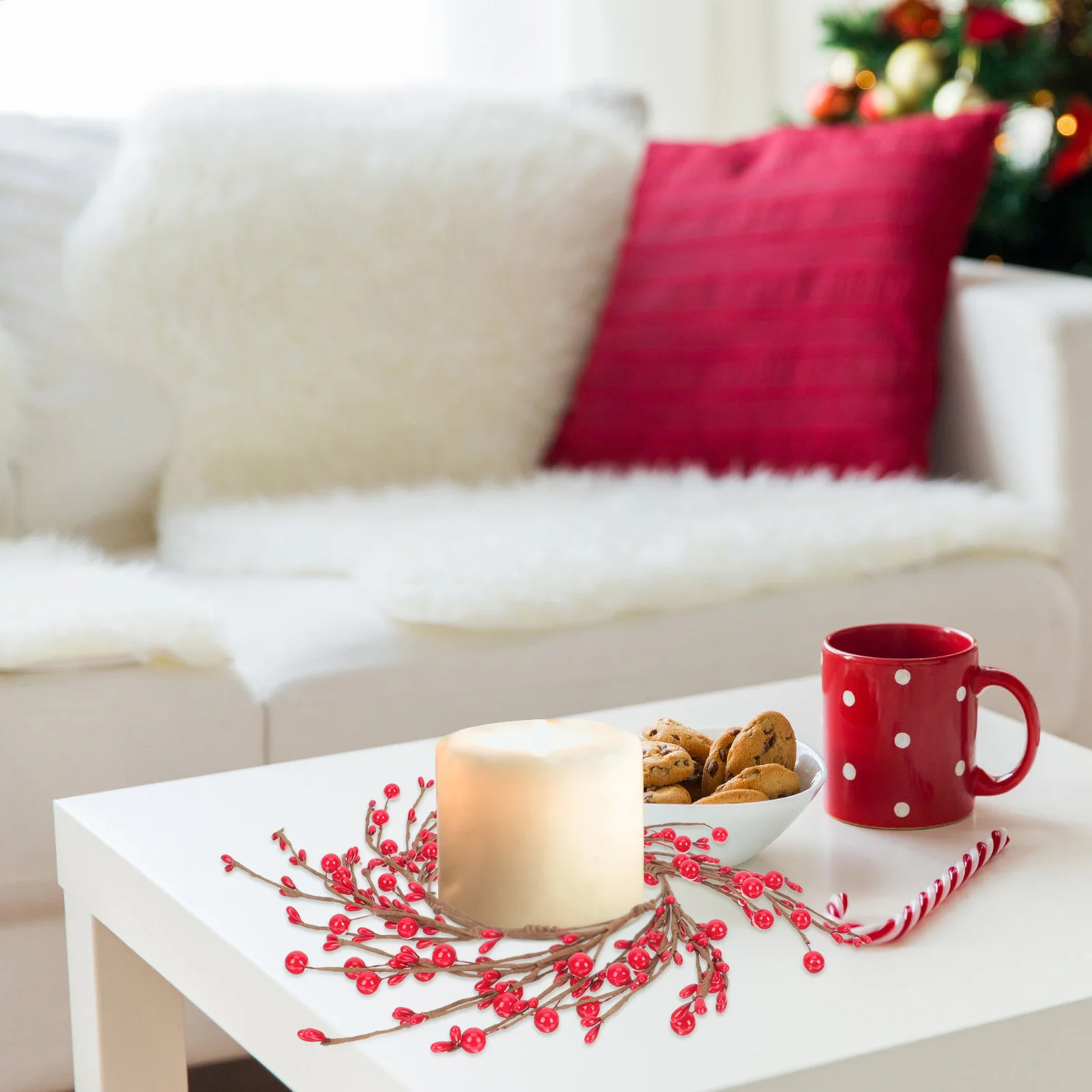 

Christmas Wreath Red Berries Simulated Ring Door Garland Hanging Decoration Xmas Home Decor Party Ornament