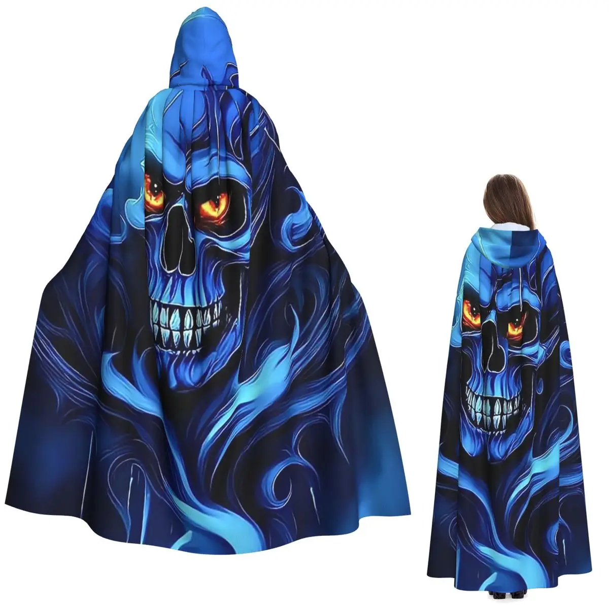 

Skulls Long Hooded Cloak Witch Medieval Costume Cosplay Cape HalloweenParty Adult Unisex