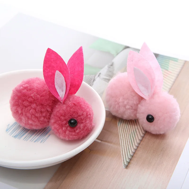 2pcs Pompom 6cm 3D Rabbit Pompoms Fur Balls for Sewing on Knitted Keychain Scarf Hats Fur DIY Craft Supplies Hair Accessories