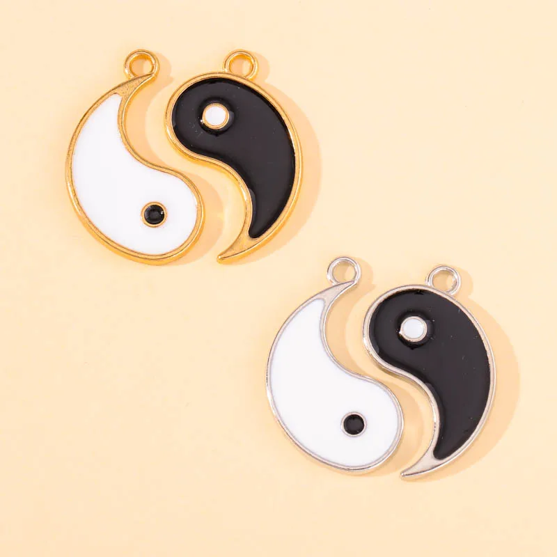 20Pcs Enamel Yin Yang Kung Fu Tai Chi Gossip Charms Gold Silver Color Pendant for DIY Couple Necklace Jewelry Making Supplies