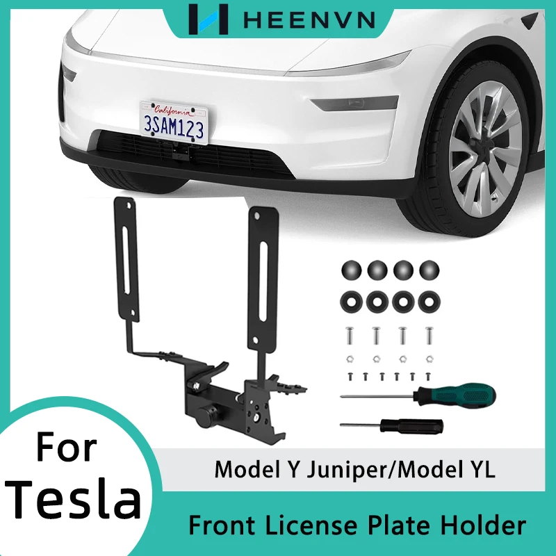 HEENVN Upgraded License Plate Holder for Tesla Model Y Juniper Model YL Car Aluminum Alloy No Drill Front License Plate Mount