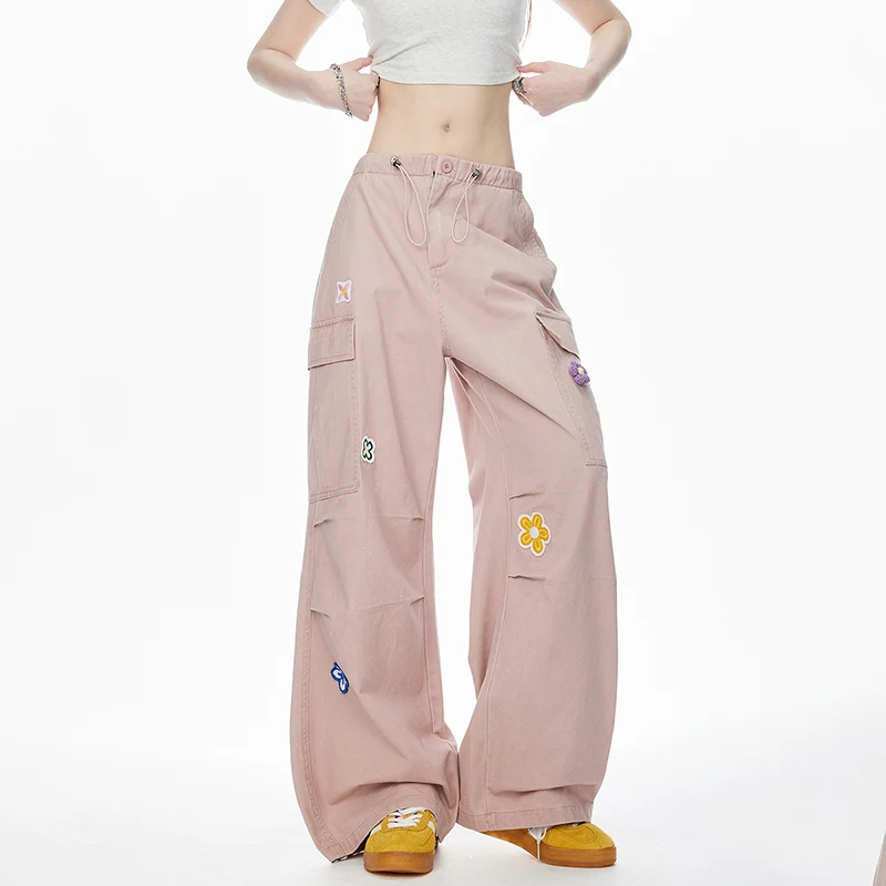 بنطلون نسائي للرياضات الخارجية في جميع الفصول، مريح وفضفاض بتصميم عصري مطبوع، مصنوع من القطن بأرجل واسعة