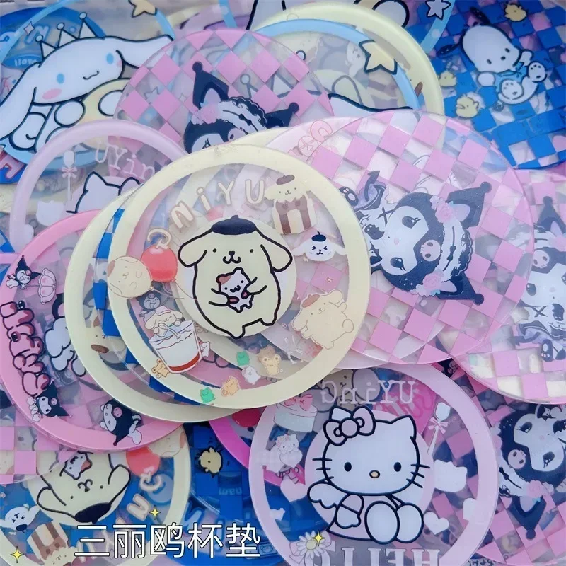 Sanrio Hello Kitty PVC Coasters Anime Figure Kuromi My Melody Pochacco Cinnamoroll  Anime Merchandise Decoration Cute Kids Gifts