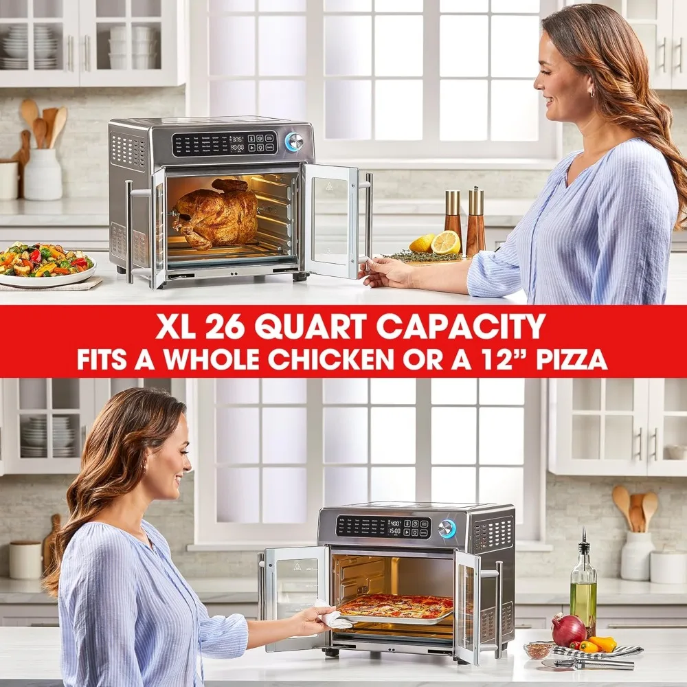 26 QT Extra Large Air Fryer, Convection Toaster Oven with French Doors, Stainless Steel