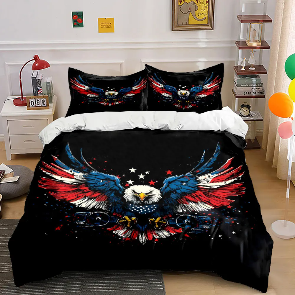 

Majestic Eagle with Flag Colors Duvet Cover Set with 3D Printing Design Soft Polyester Bedding Set All-Season Comfort