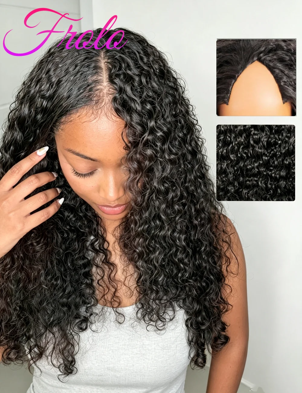 30 Inch Curly Human Hair V Part Wigs 200 Density For Women Machine Full Head Clip In Half Wig No Leave Out Brazilian MachineDeep Wave Human hiar Wig For Women