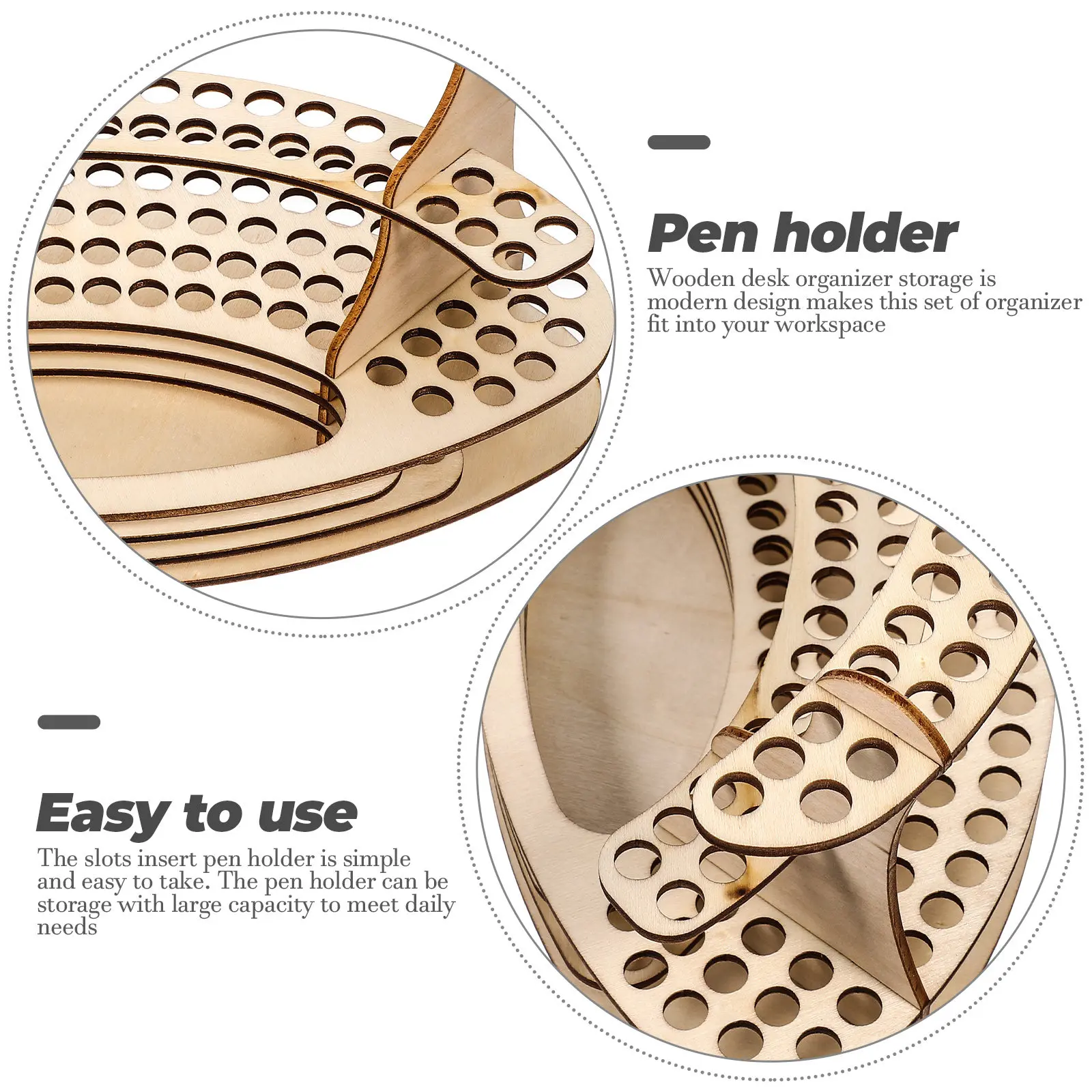 Desk Wooden Pen Holder Organizer Rustic Style Large Capacity Slots Pencil Storage Stationery Desktop Stand Pen Holder