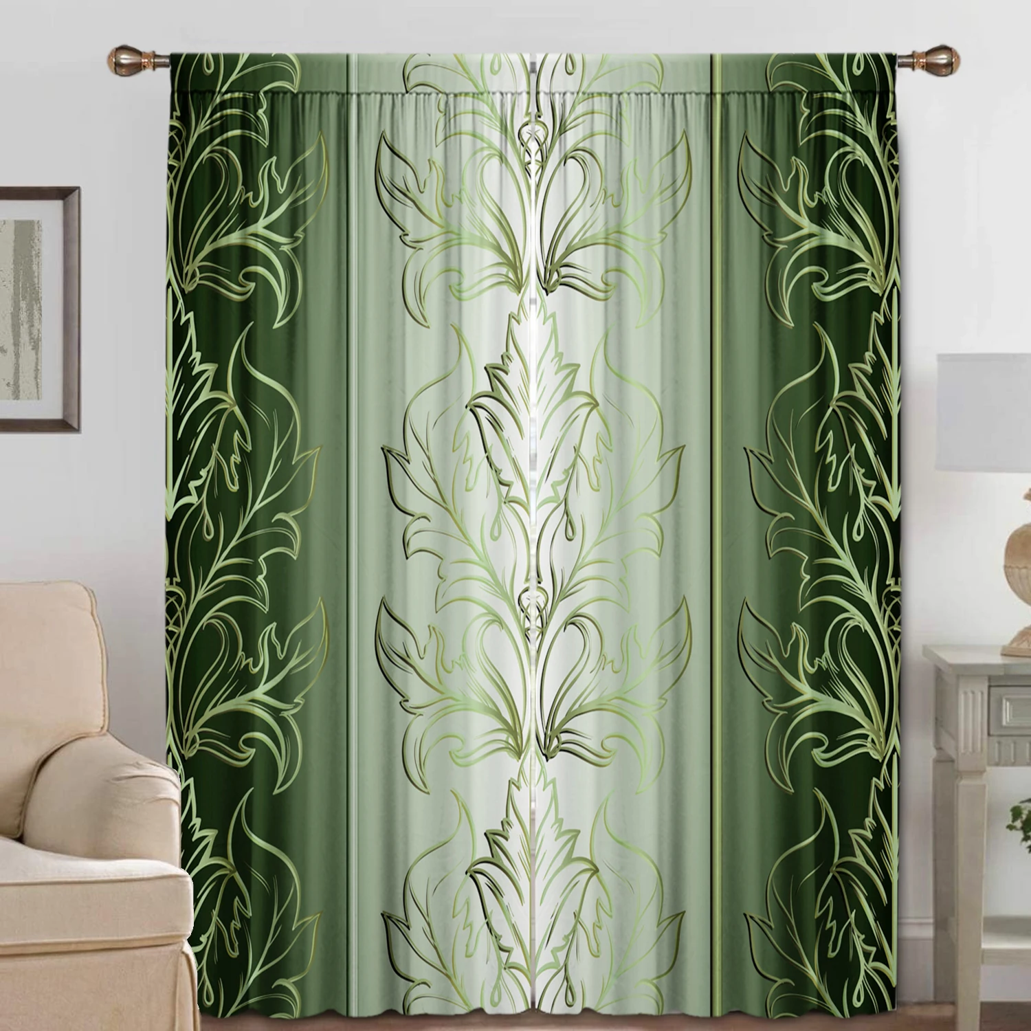 2PC Home Decoration Curtains, Light Green Gradient With Rod Pocket Curtains, Kitchen,Coffee Shop, Living Room, Balcony, Garden