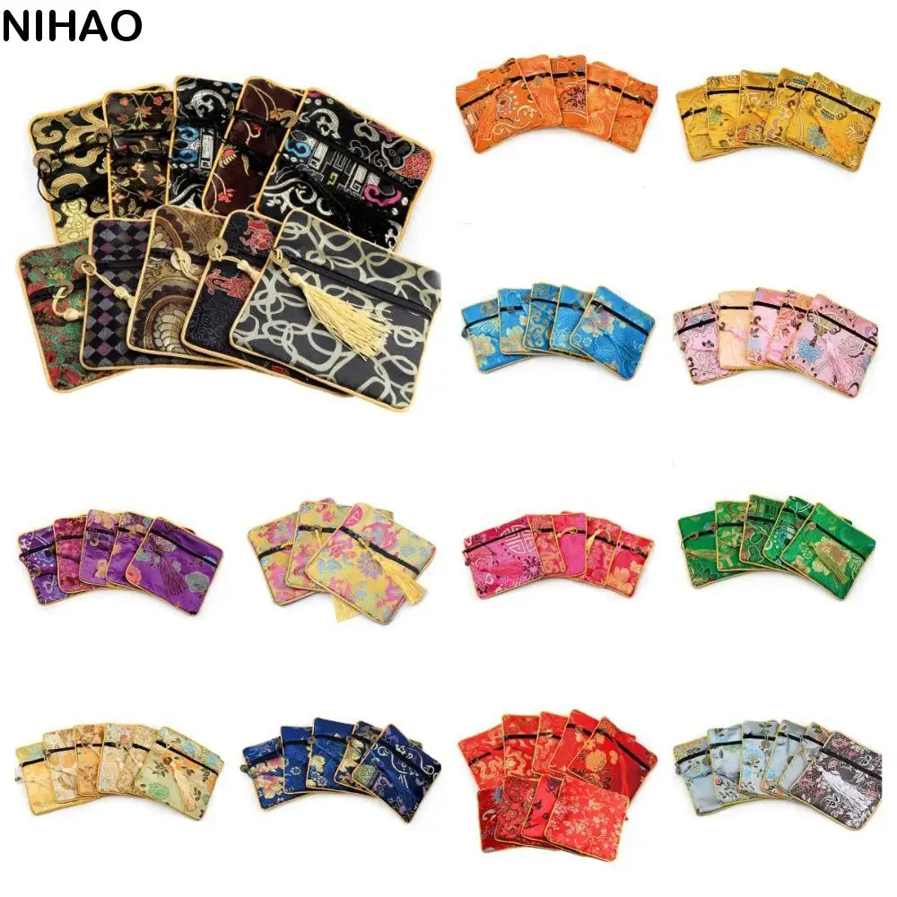

Tassel Mini Embroidery Canvas Coin Purse Dragon Copper Cash Pendant Flower Jewelry Packing Bag Korean Style Small Handbag