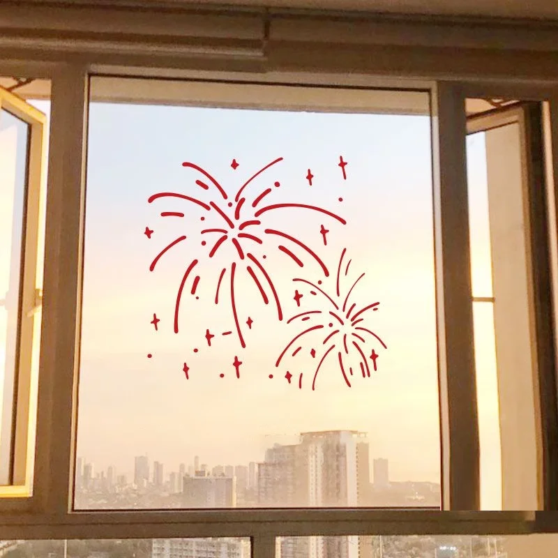 الأحمر الألعاب النارية عطلات مهرجان مخزن جو أعواد تزيين أبواب غرفة المعيشة المنزلية النوافذ المطبخ ورق حائط زجاجي #3