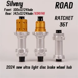 Silvery ROAD 2024 Latest Ultra Light Road HUB, Star Ratchet 36T Bicycle Lock Brake Direct Pull HUB 24 Holes, 100-142XDR/HG