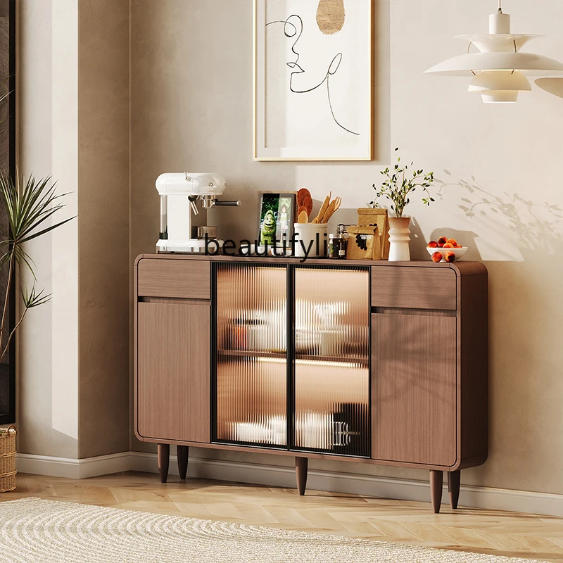 Solid Wood Sideboard Cabinet Integrated Wall Narrow Modern Simple Living Room Home Wine Cabinet Ultra-Thin Locker