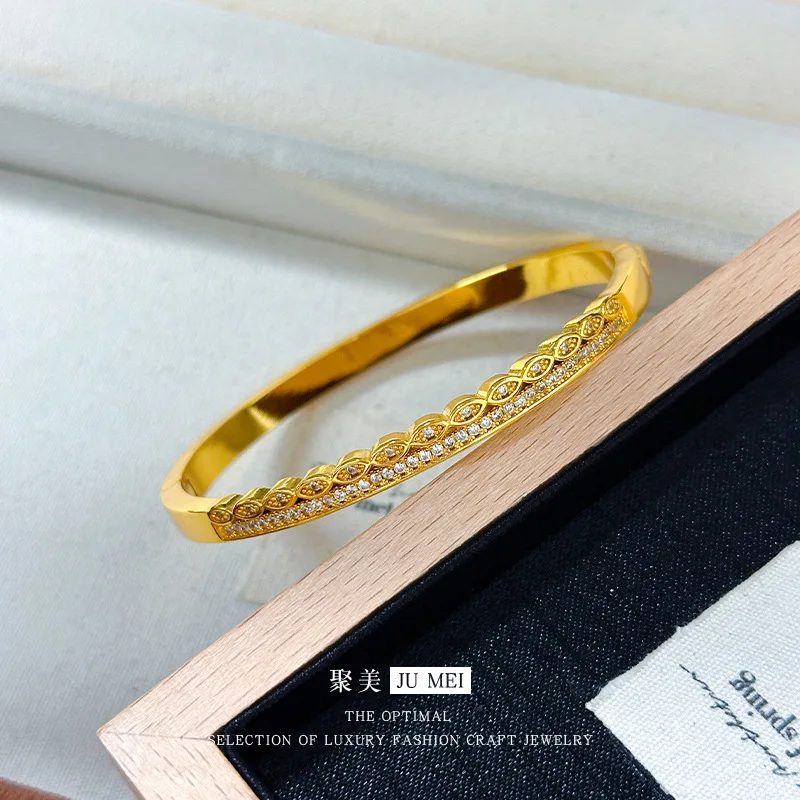 

luxury 999 24K real gold fashionable and personalized small diamond row diamond zircon clasp bracelet pure gold women's bracelet
