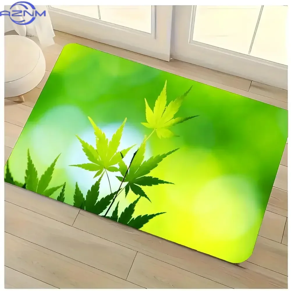 retro herbal graphic sticker Weed Leaf Floor Mat Washable Absorbent Flannel Door Mat Non-Slip Indoor Floor Rug