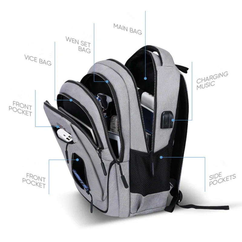 Large capacity backpack men's laptop backpack waterproof and lightweight travel bag USB Charging business bag school backpack