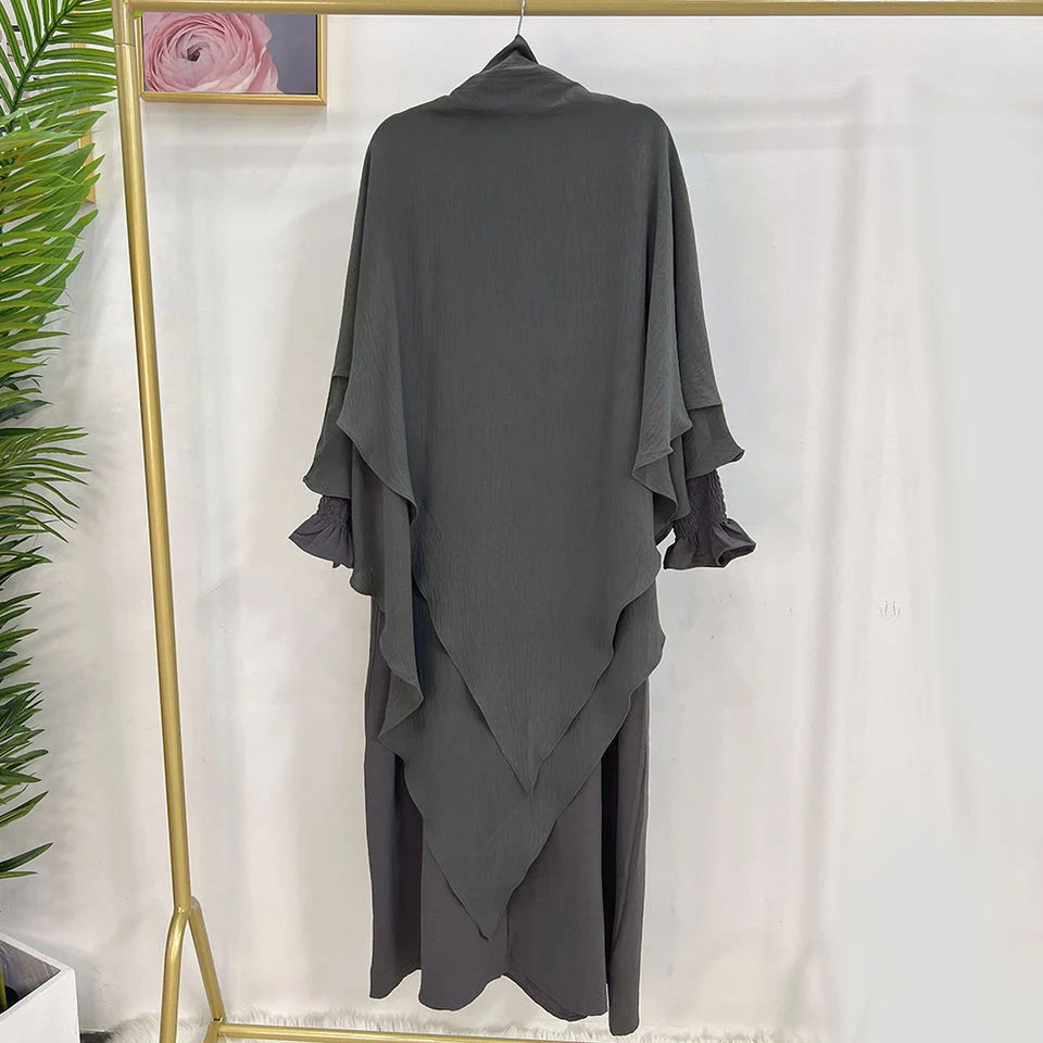 Hijabi Abaya Khimar Set Smocked Cuff Loose Abaya Dress + 2 Layer Hijab Scarf, Islamic Prayer Clothes Jilbab Ramadan Muslim Women image 3