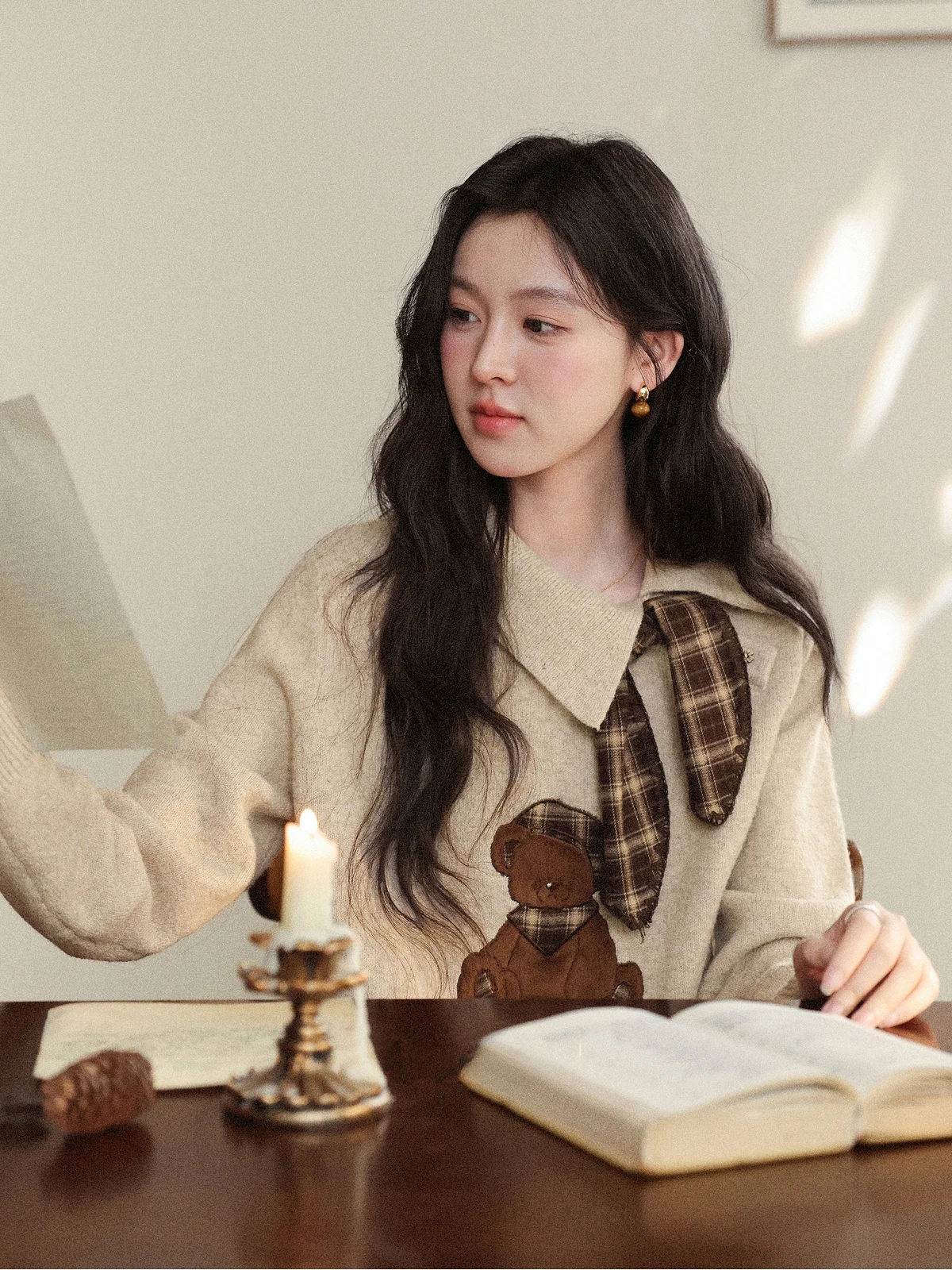 

Шикарный женский свитер цвета хаки с длинными рукавами и воротником, модный зимний топ уникального дизайна, повседневный, удобный, свободного кроя