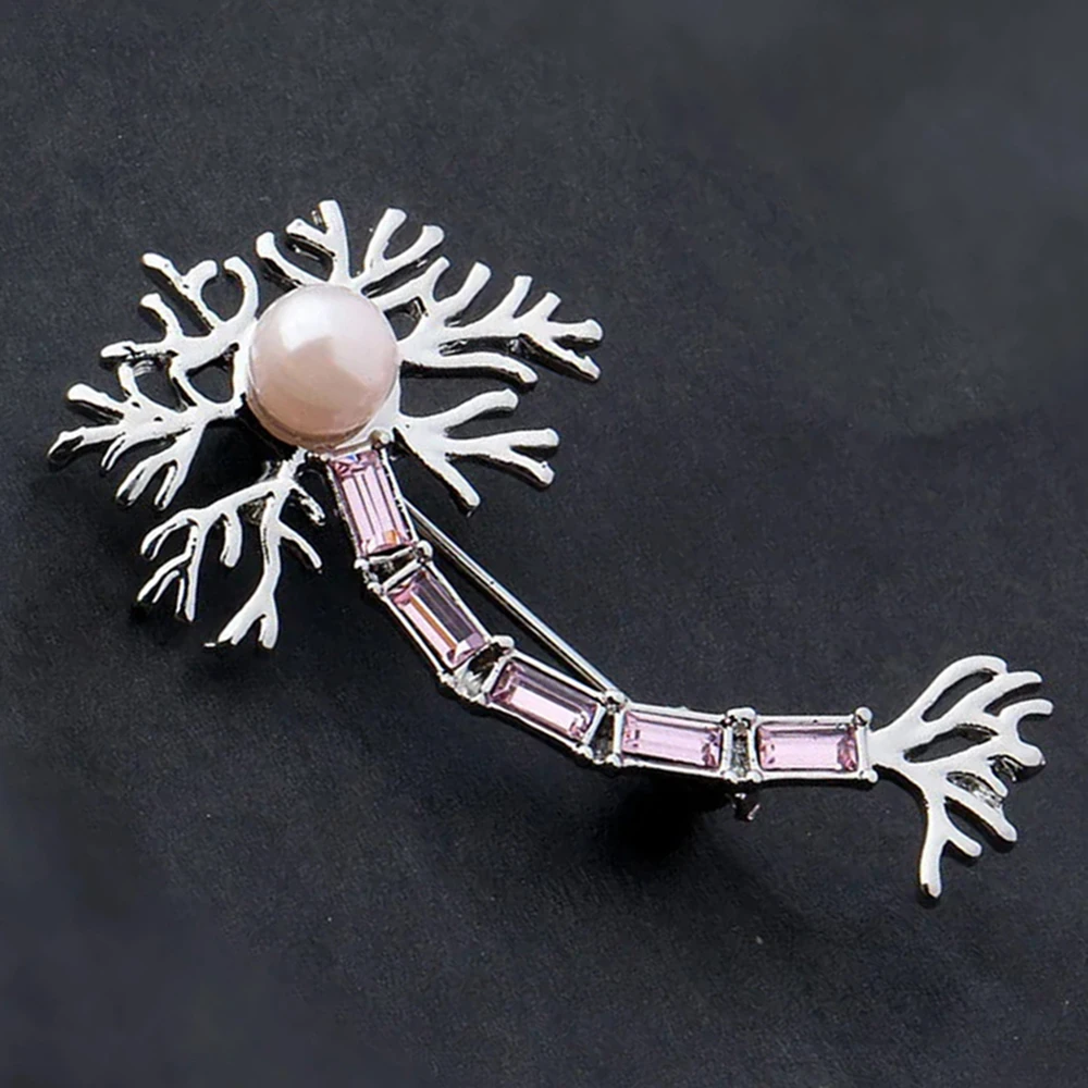 Creative Neuron Neurosurgery Medical Pin Brooch Inlaid Pearl Crystal Badge Lapel Lanyard Jewelry for Doctor Nurse