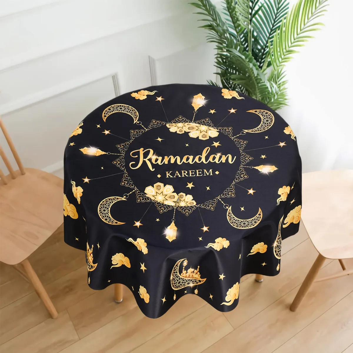 Ramadan Kareem Polyester Round Tablecloth Ramadan Decor For Home 2025 Islamic Muslim Party Supplies Ramadan Gift EID Al  Adha