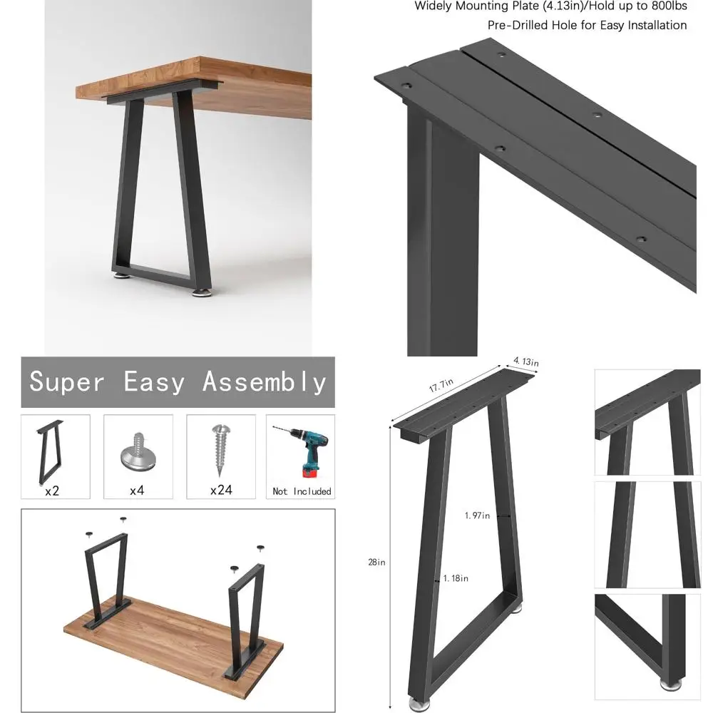 Industrial Rustic Style Heavy-Duty Metal Table Legs 28 Height x 17.7 Wide with Adjustable Feet Protectors