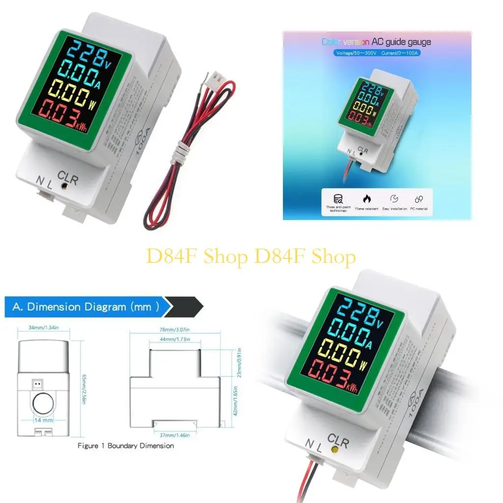 

D84F Однофазный ЖК-дисплей цифровой энергии Meter KWH напряжения тока мощность AC50-300 100A
