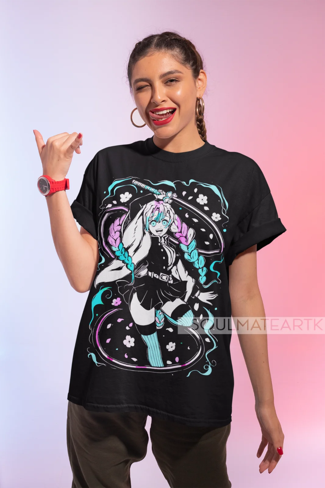 Mitsuri T-Shirt Kanroji Demon Slayer Kimetsu No Yaiba Anime Nezuko Soft Tee