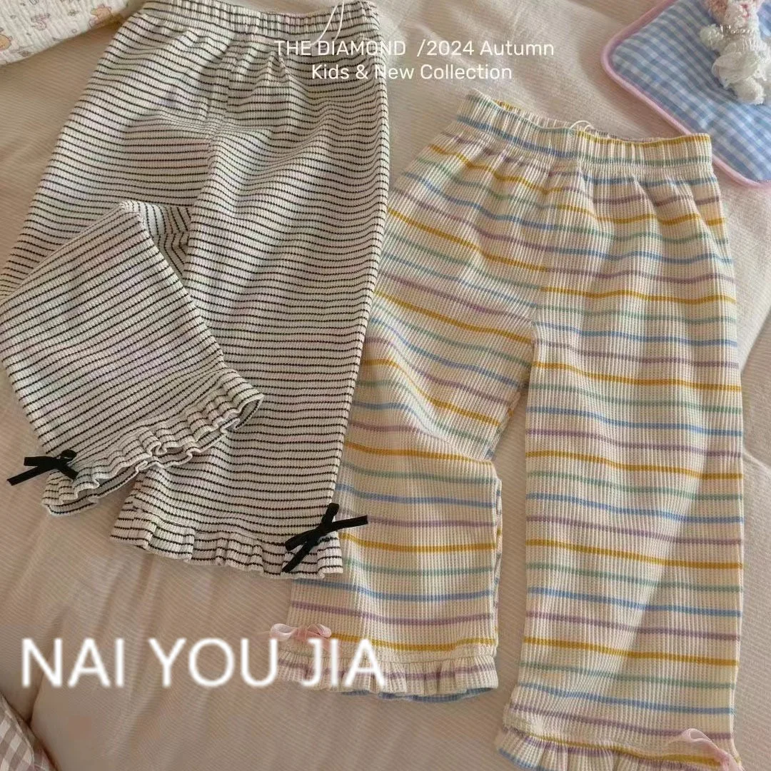 Childrens Clothing 2024 New Colorful Striped Pants for Childrens Clothing Baby Autumn Wear Kids Clothes