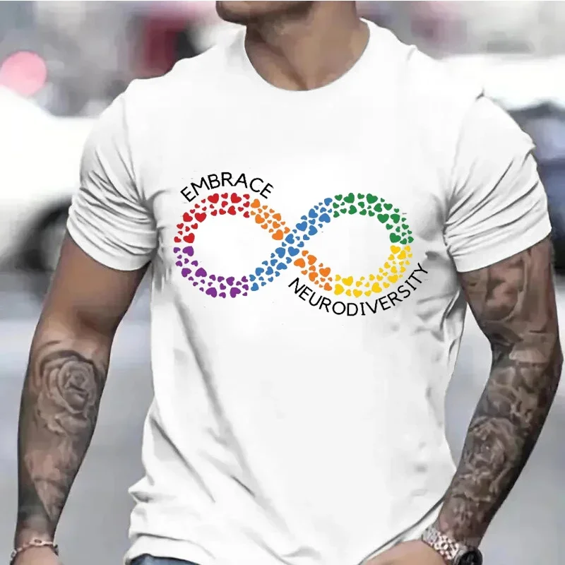 Men's Clothing Autism Neurodiversity Graphic Tee T-Shirt  Autism Acceptance Infinity Hearts Symbol Embrace Tshirts Unisex Tops