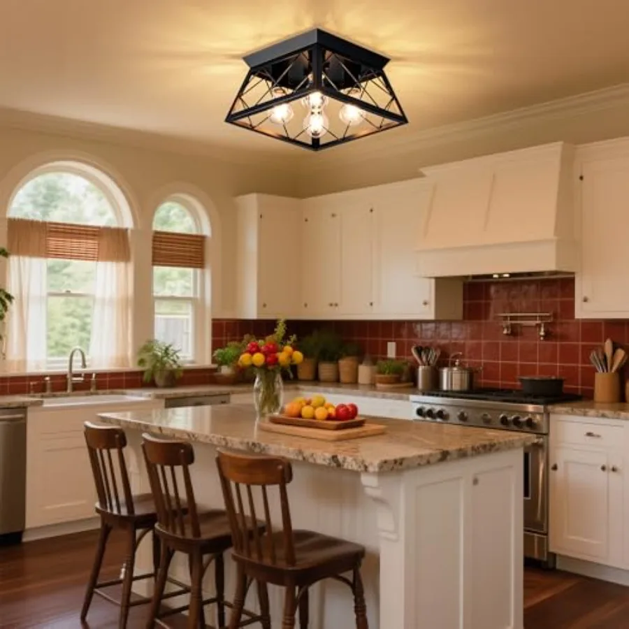 4-Lights Close to Ceiling Light, Black Industrial Ceiling Light Fixture for Dining Room, Kitchen, Living Room, Hallway, Entry,
