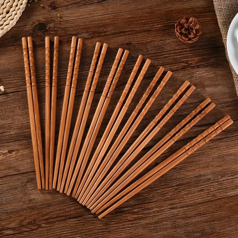 1 Pair Chopsticks Natural Bamboo Wood Healthy Chinese Carbonization Chop Sticks Reusable Sushi Chopstick  Anti Slip Tableware