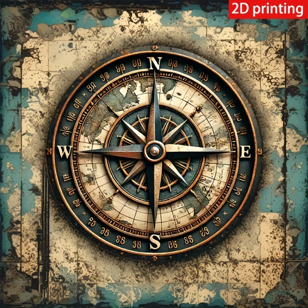 2D Metal House DecorationNautical Compass Iron Wall Decor, 8X8Inch- Vintage Round Metal Decoration, Suitable for Home, Bar