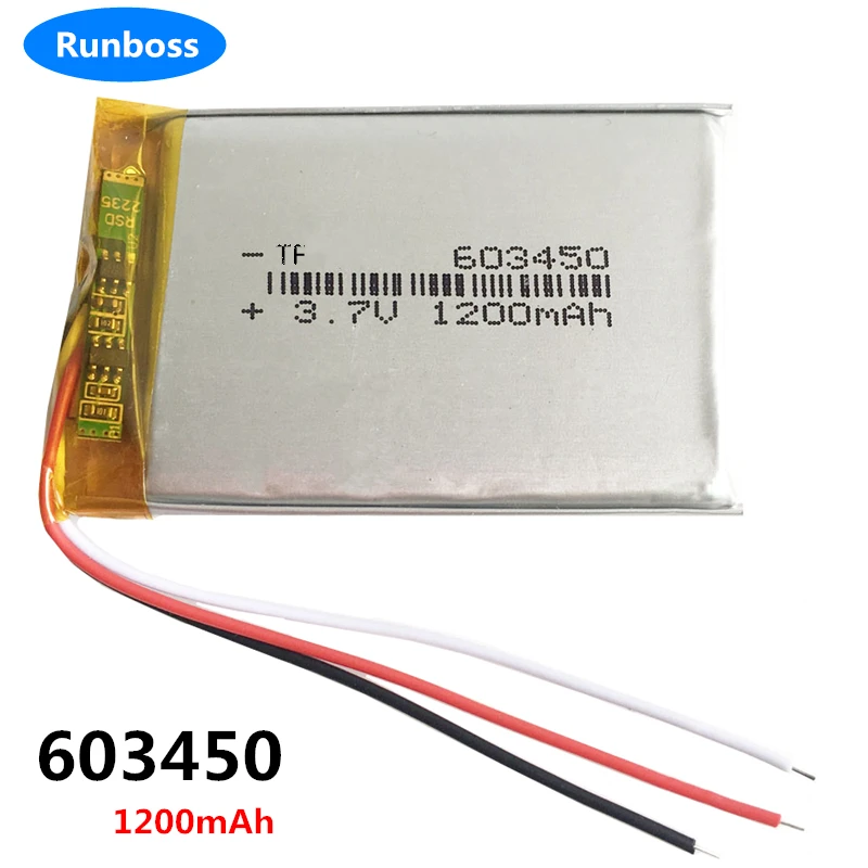 1-10PCS 3 Wires 3.7V 1200mAh 603450 Lithium Polymer LiPo Rechargeable Battery Replacement for HS70 Corsair Headset DVR GPS DVD