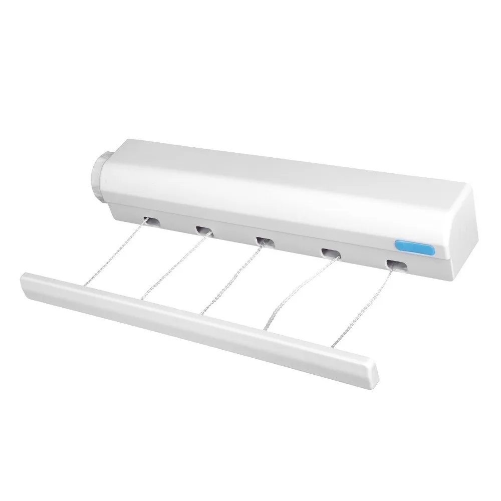 Plastic Retractable Clothesline Punch Installation White Telescopic Drying Rack Durable Space Saving Clothes Drying Rope