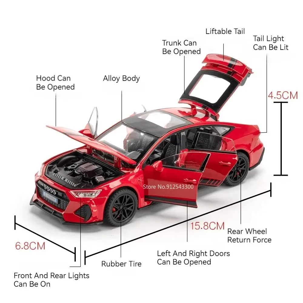 مقياس 1:32 A6L RS7 لعبة مجسمة للسيارة الأبواب مفتوحة ضوء الموسيقى التراجع Supercar سبيكة الجسم نماذج السيارات الأولاد هدايا عيد الميلاد